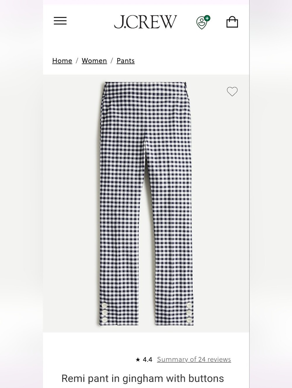 EUC J Crew Remi Pant Bi Stretch Cotton Navy Gingham 12
